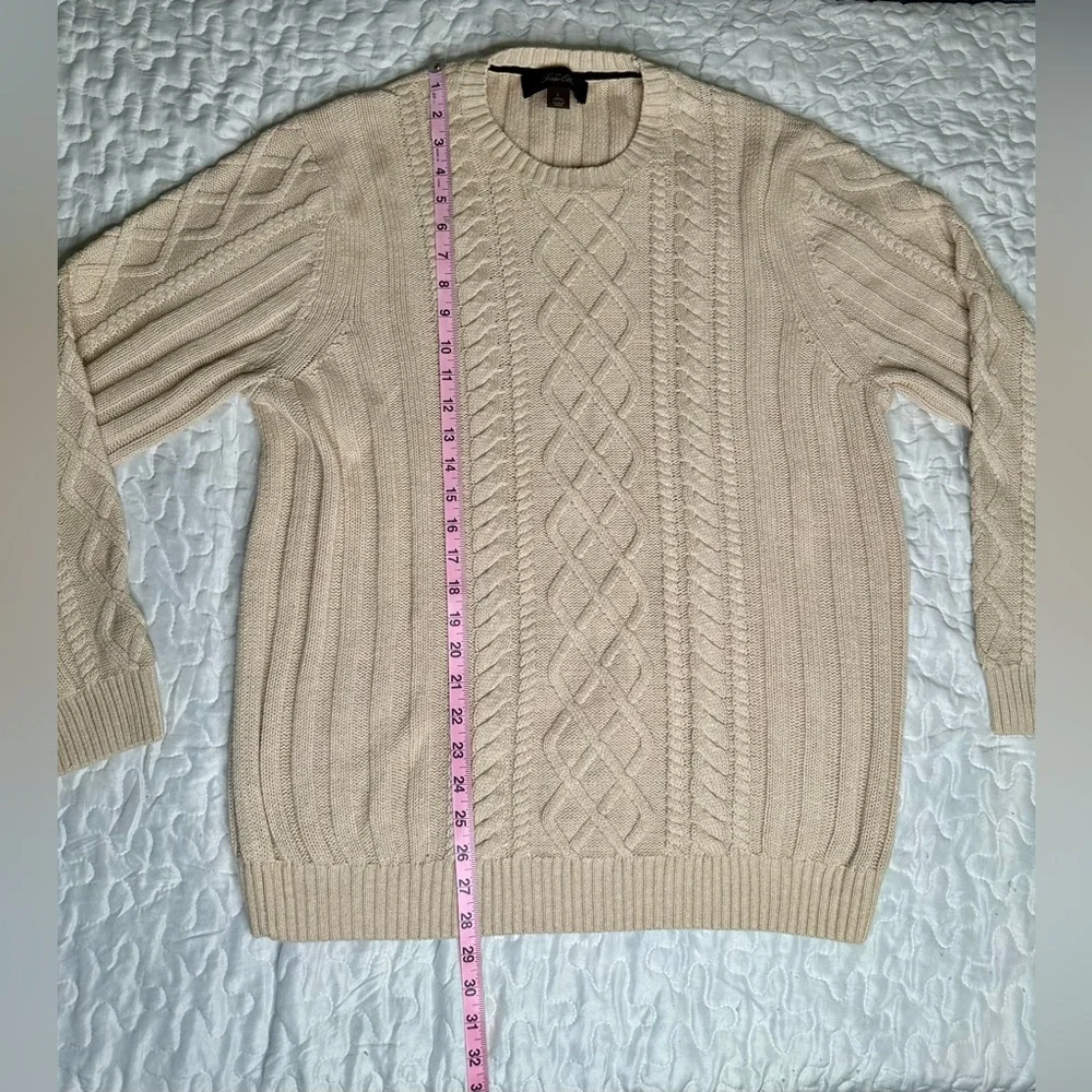 Tasso Elba Men Beige Cable Knit Sweater 100% Cotton Vintage-Inspired Pullover L - Picture 10 of 12